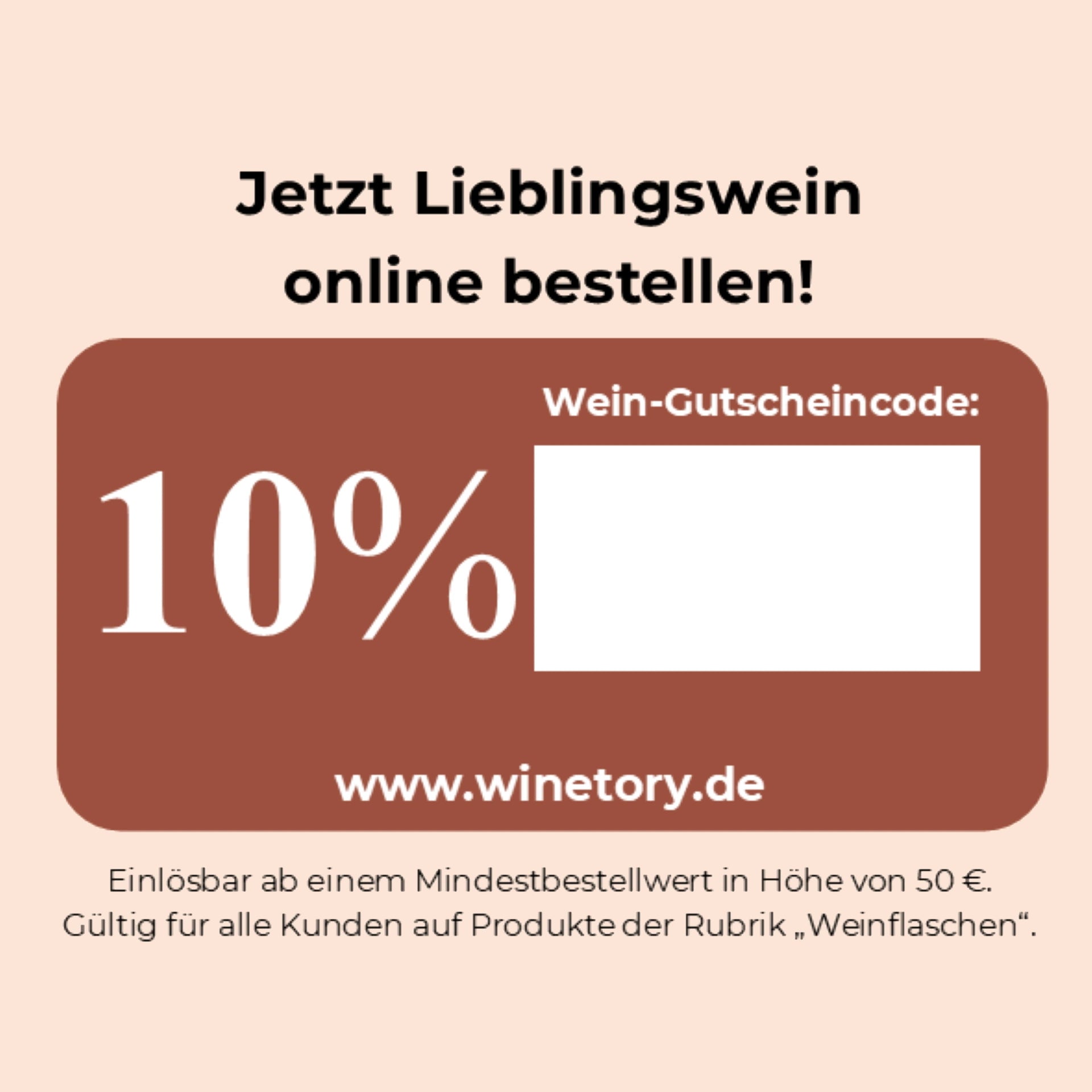 winetory PET Weinausschenkerfolie mit Gutscheincode für Weine, Pasta oder Glaswaren