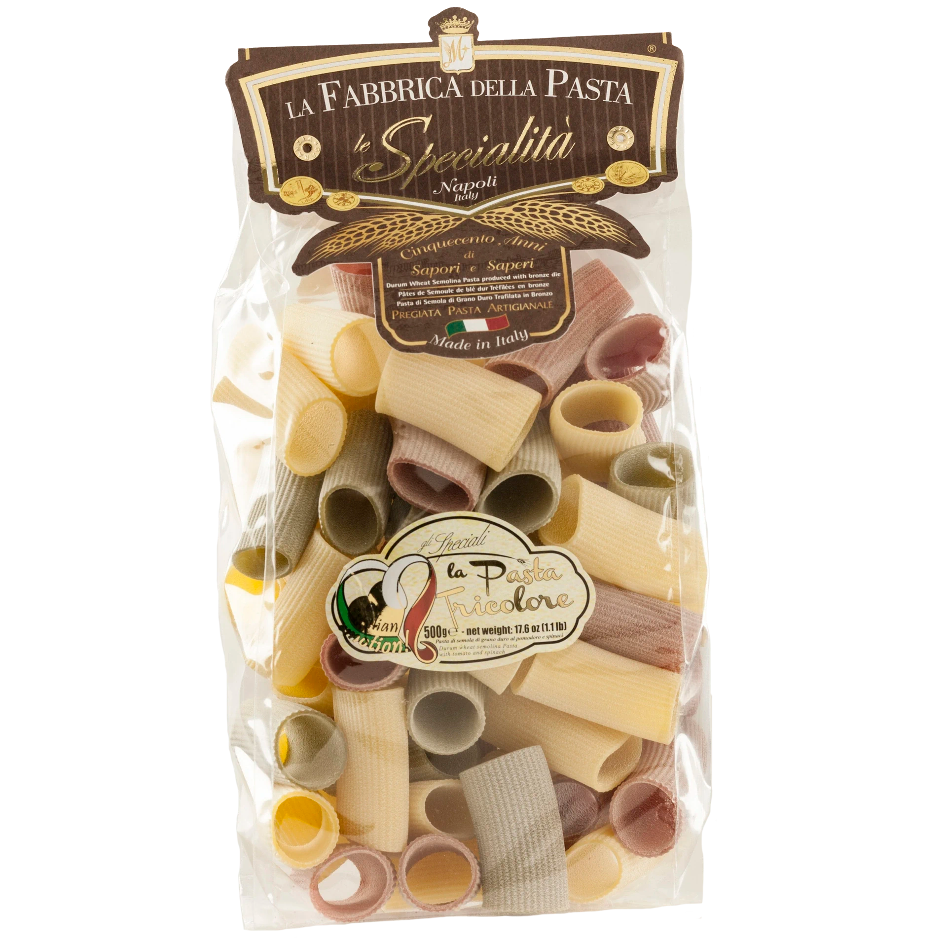 Gragnano Paccheri rigati IGP - Historische Nudeln dreifarbig