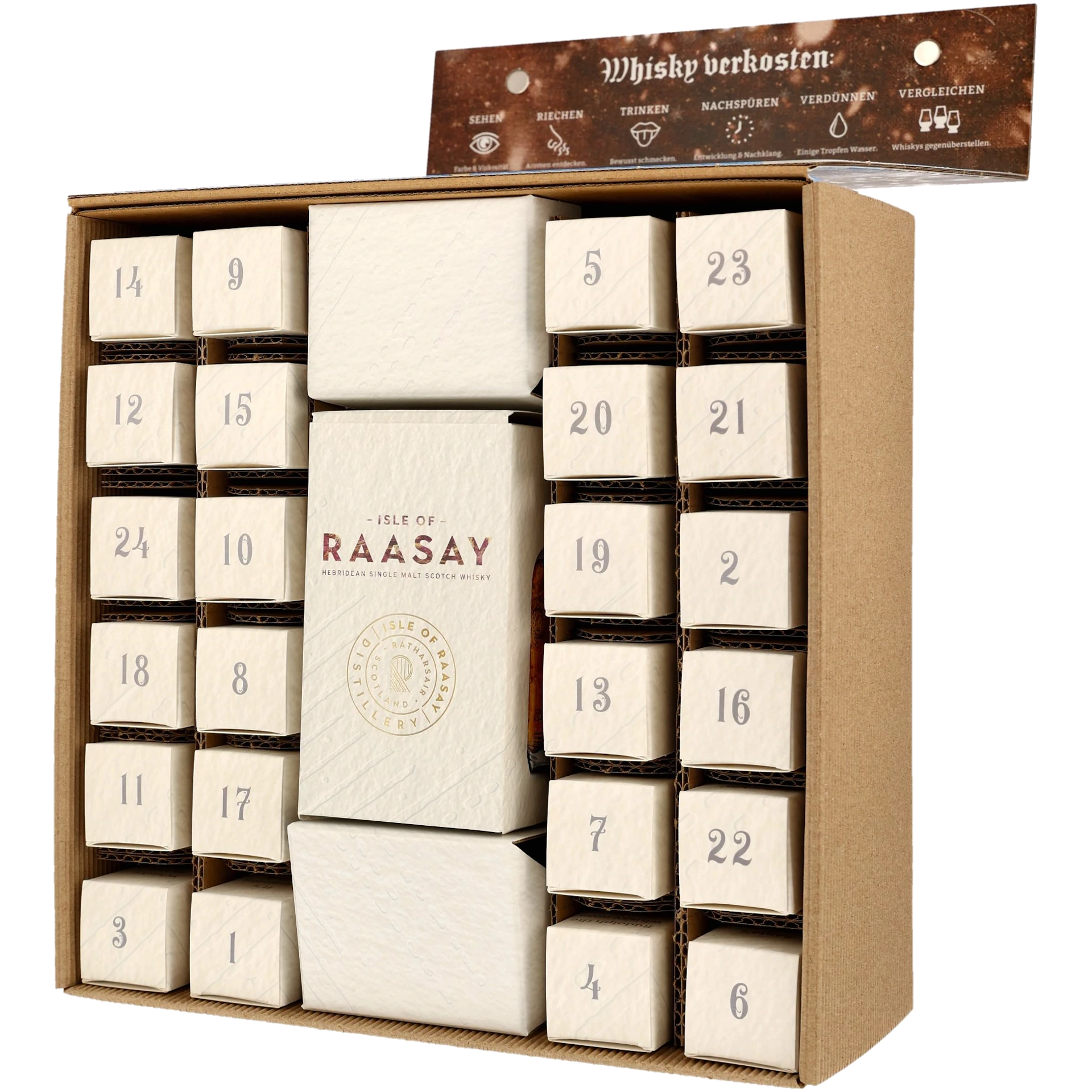 Scotch Whisky Adventskalender 24x Miniatur-Flaschen geöffneter Kalender