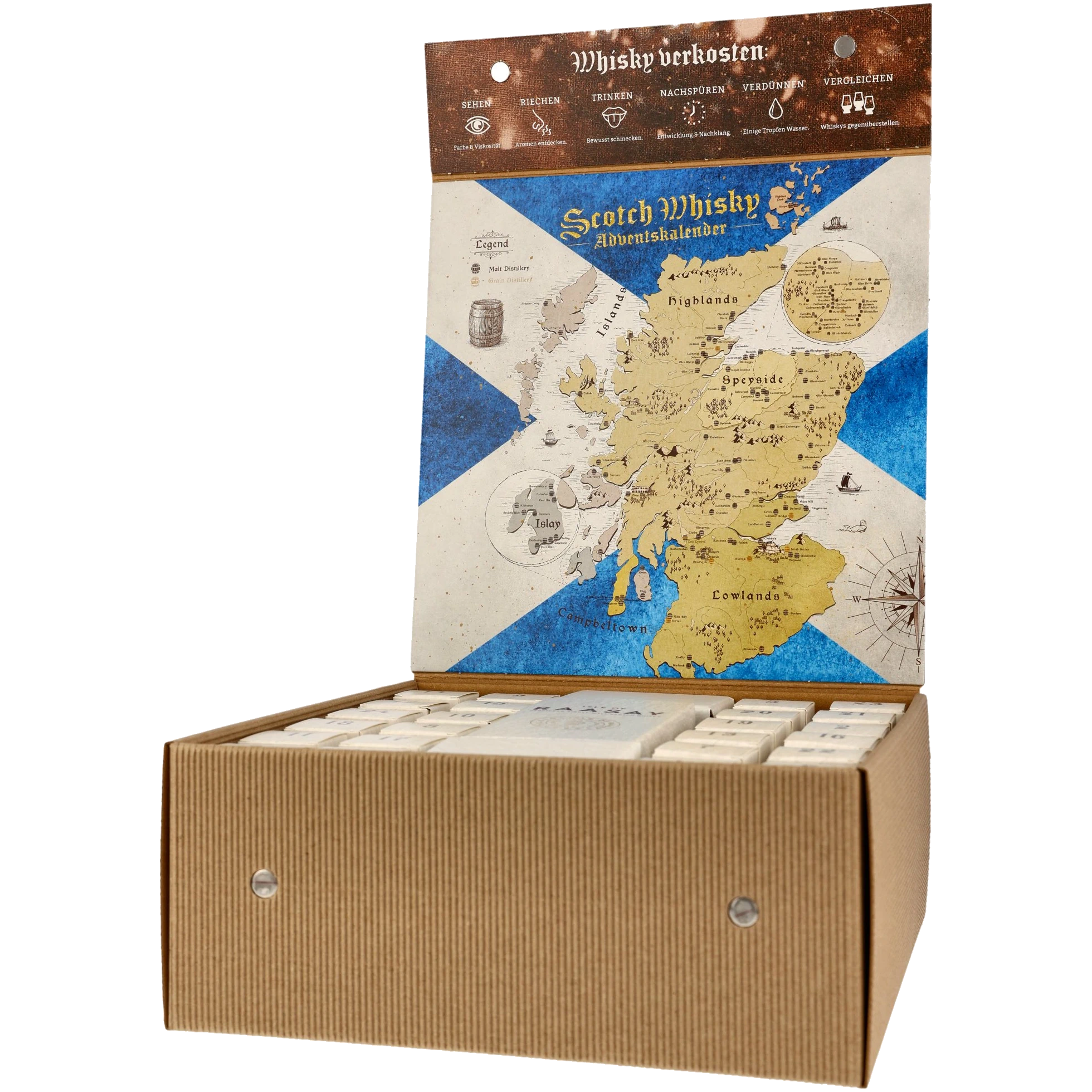 Scotch Whisky Adventskalender 24x Miniatur-Flaschen mit Landkarte
