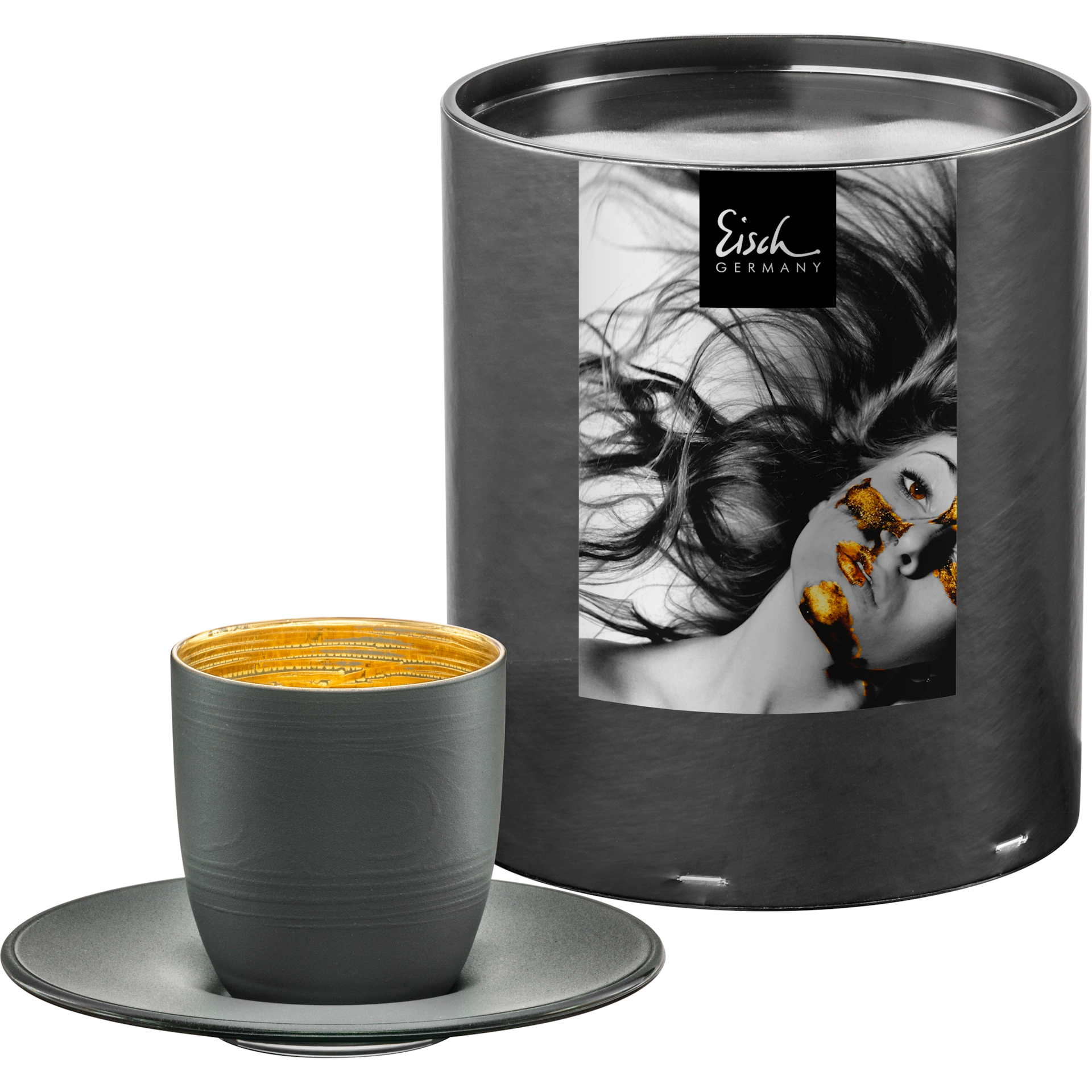 Eisch Espressoglas mit Untersetzer - Cosmo Collect grau in Geschenkröhre 109/6