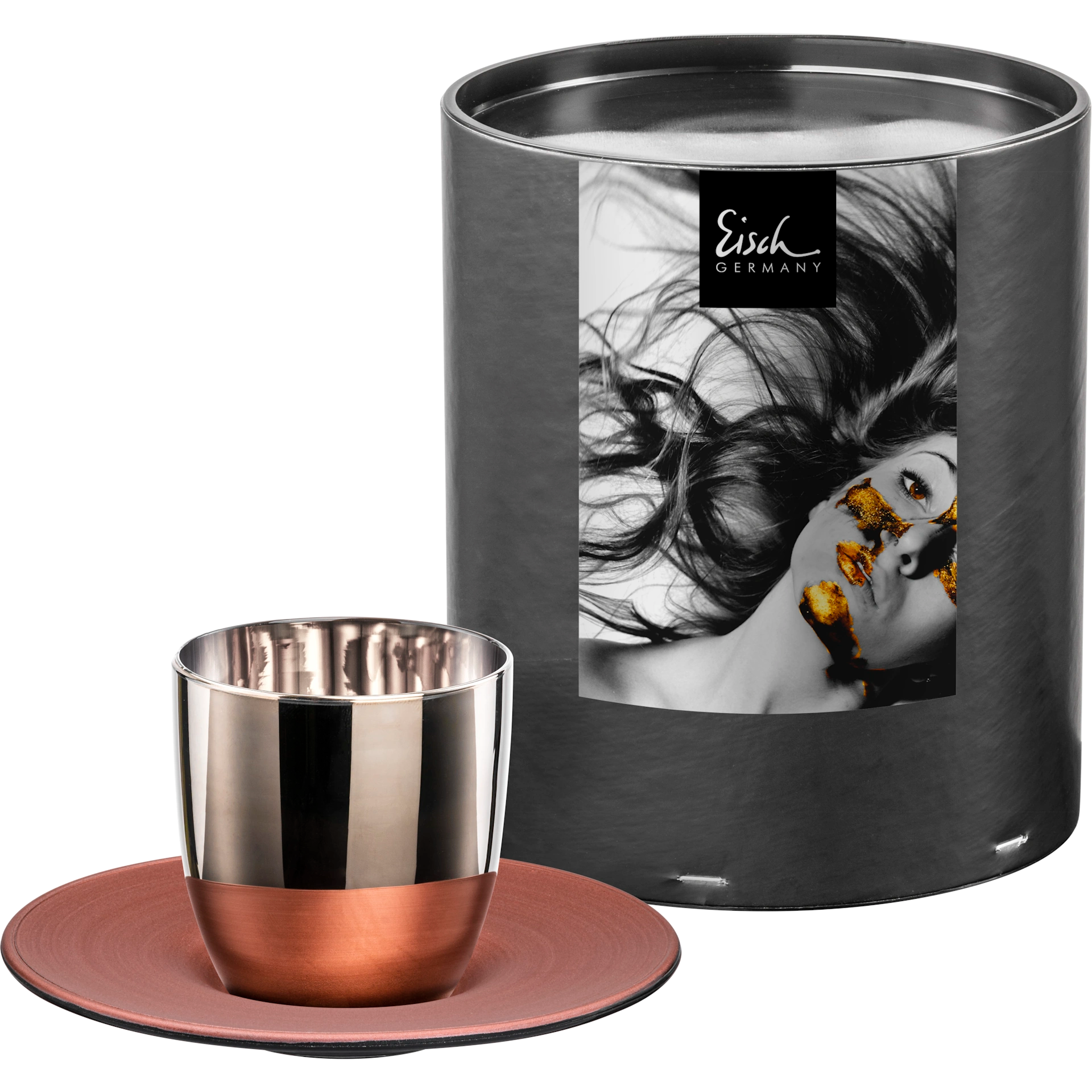 Eisch Espressoglas mit Untersetzer - Cosmo Collect platin in Geschenkröhre 109/6