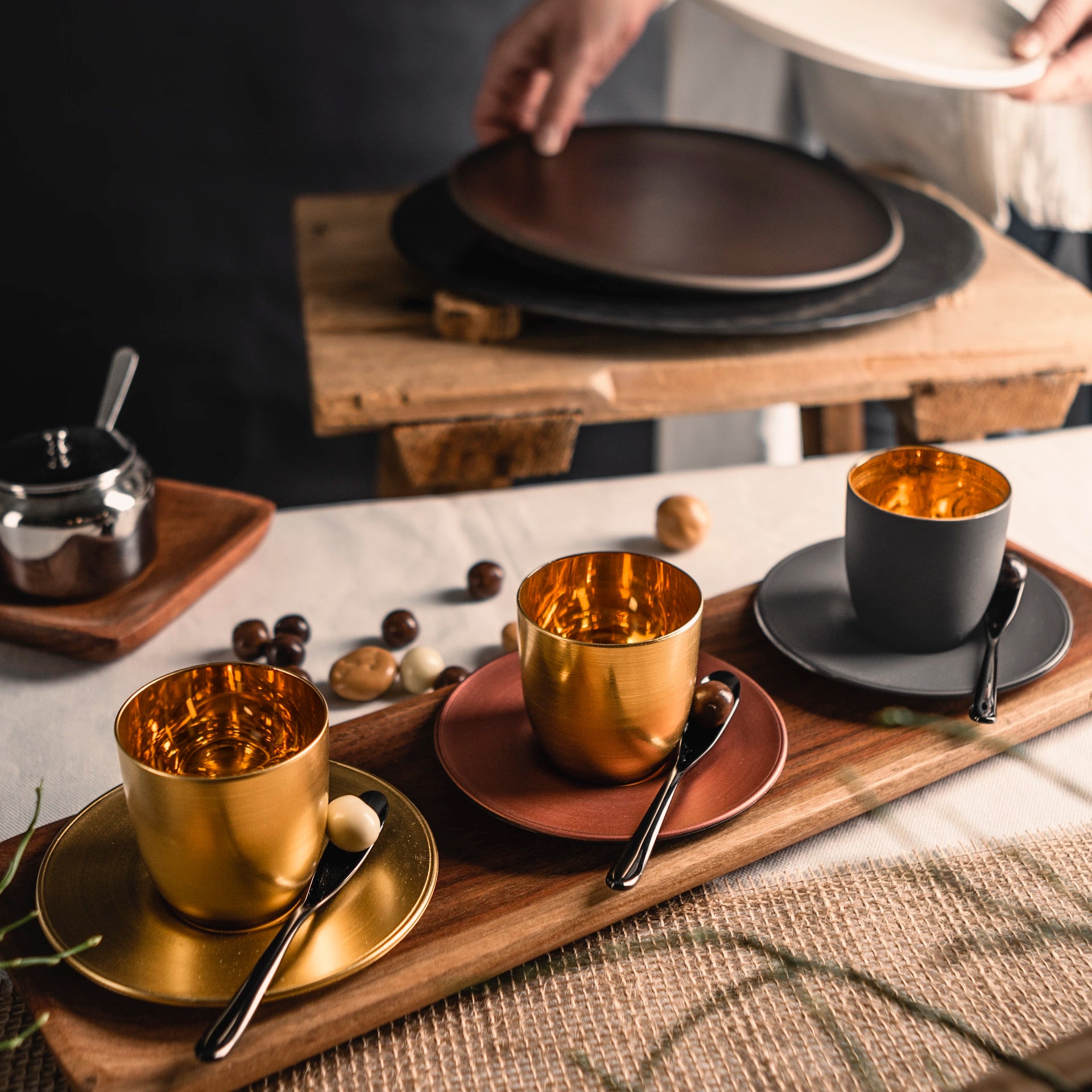 Eisch Espressoglas mit Untersetzer - Cosmo Collect kupfer in Geschenkröhre 109/6 Espressotassen