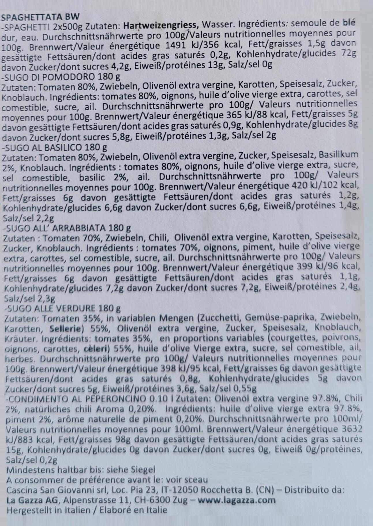 Etikett mit Nährwertangaben