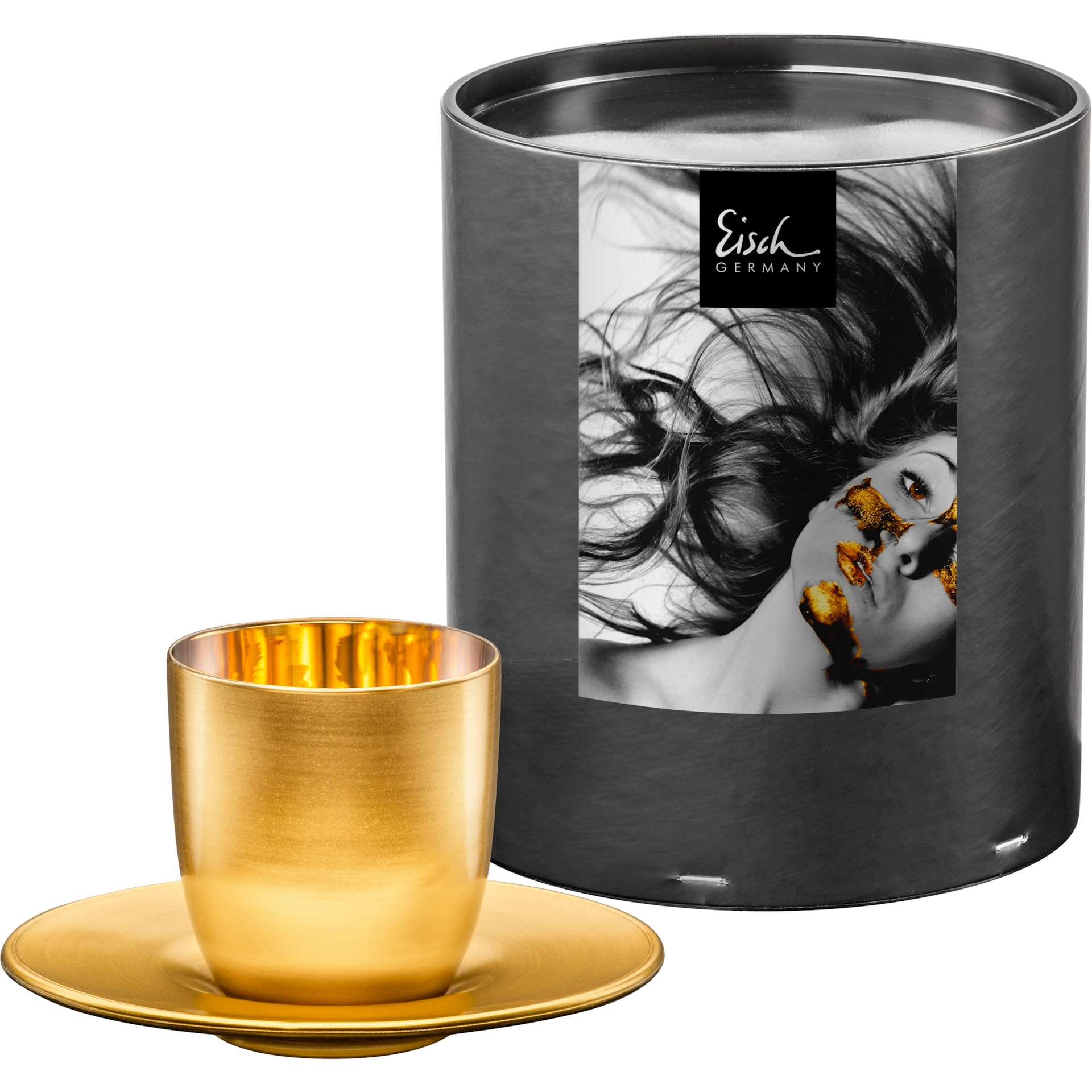 Eisch Espressoglas mit Untersetzer - Cosmo Collect gold in Geschenkröhre 109/6