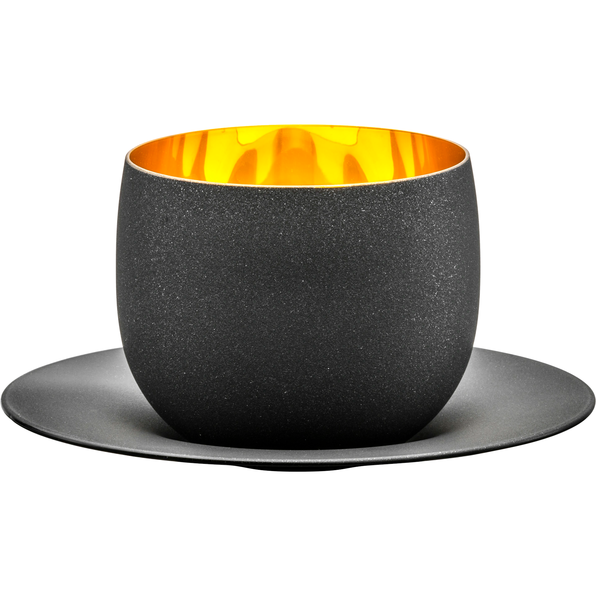 Eisch Cappuccinoglas mit Untersetzer - Cosmo gold in Geschenkröhre 109/3 gold/schwarz Set