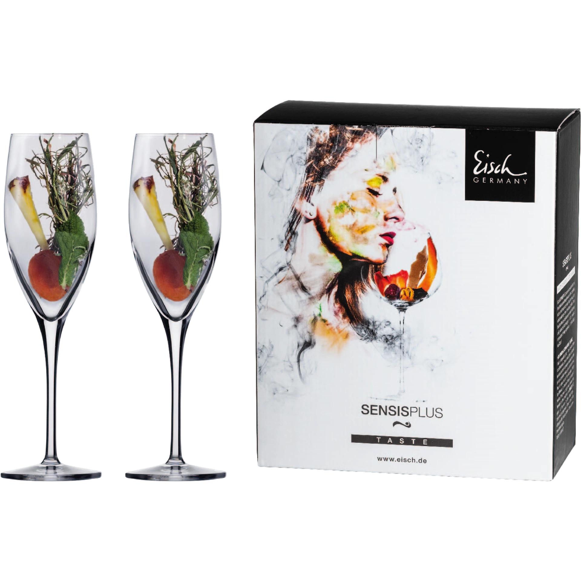 Eisch Champagnerglas Superior SENSISPLUS mit Moussierpunkt - 2 Stück im Geschenkkarton 500/71 mit Aromen
