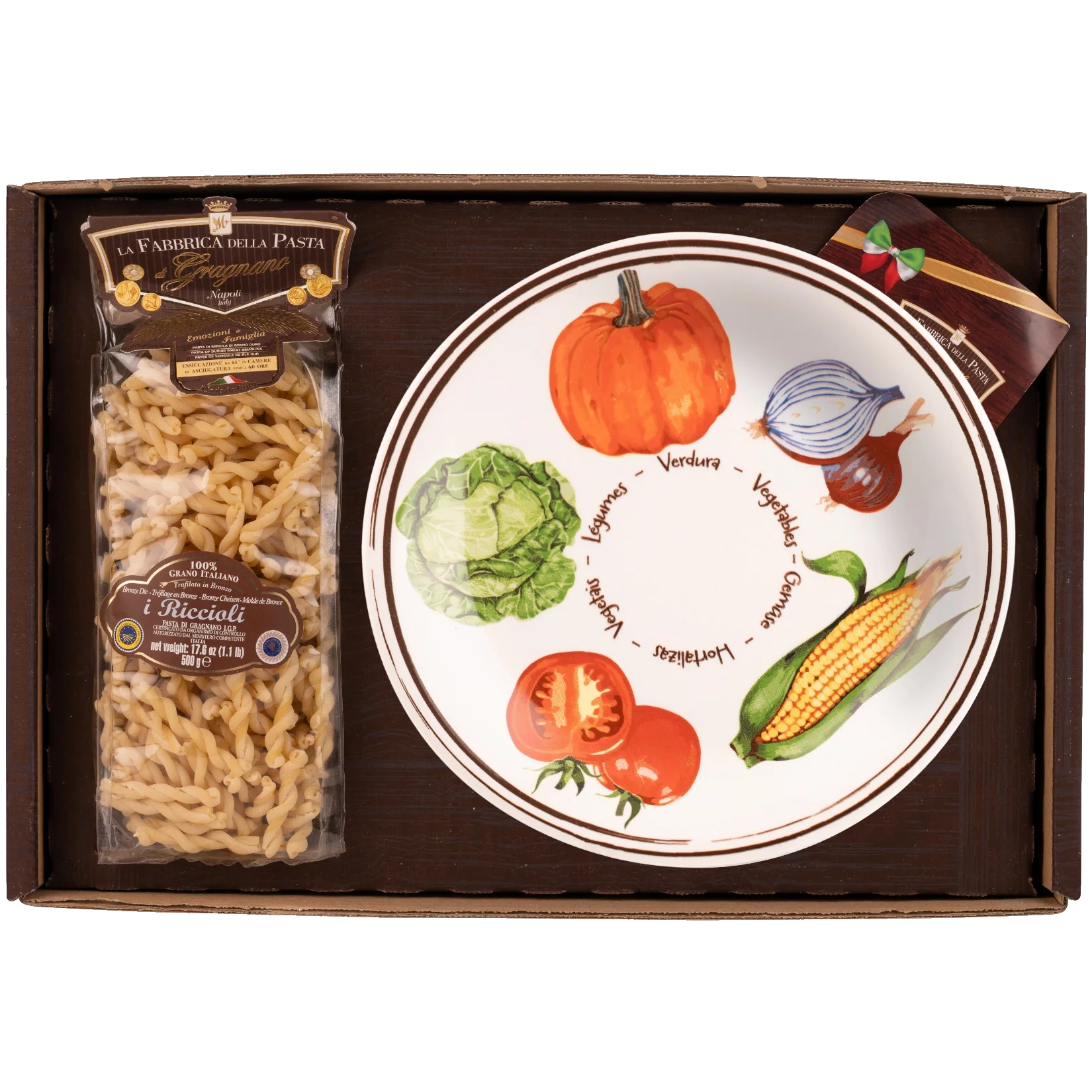 Pasta di Gragnano IGP Nudeln + Keramikteller Gemüse-Dekor 27cm (825)