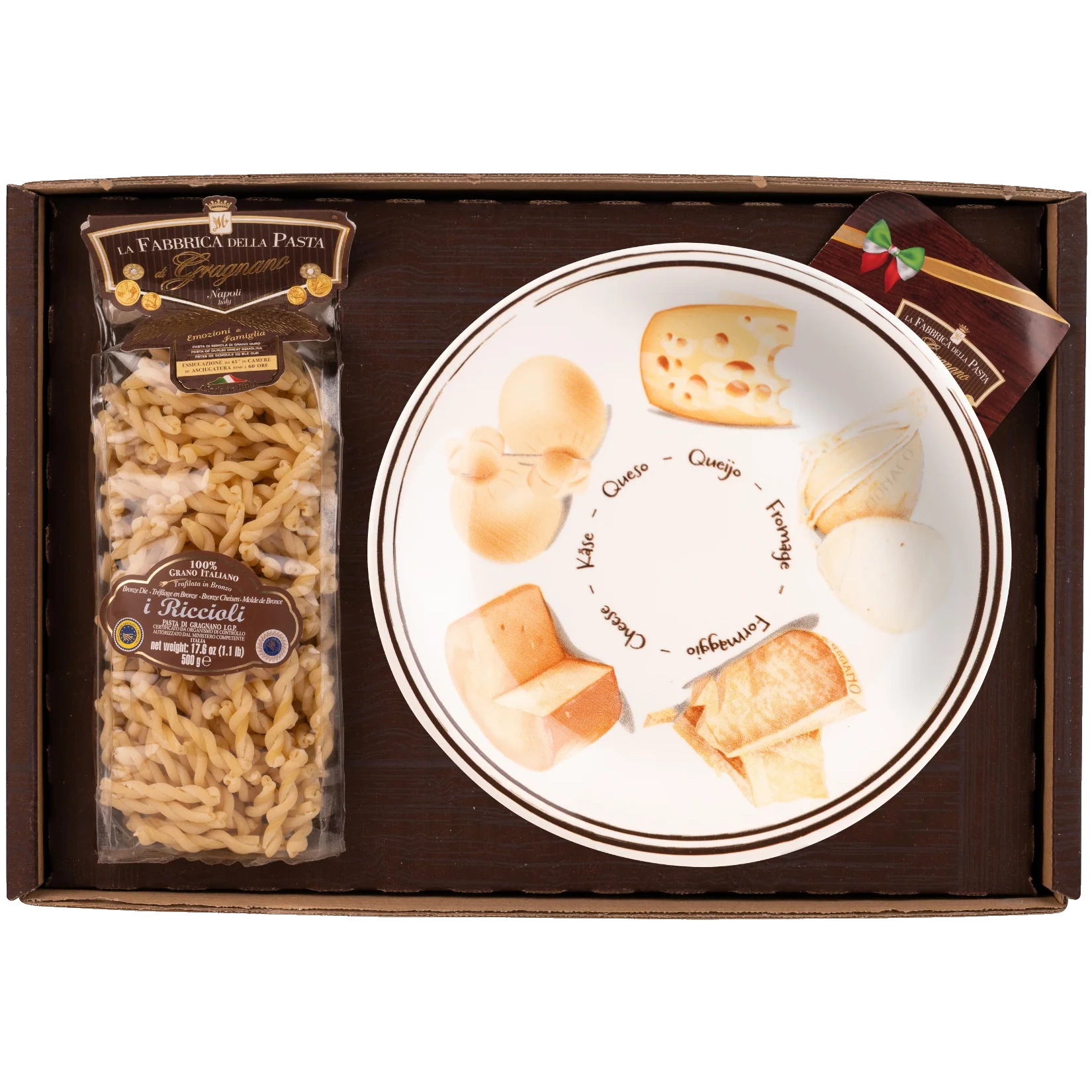 Pasta di Gragnano IGP Nudeln + Keramikteller Käse-Dekor 27cm (822)