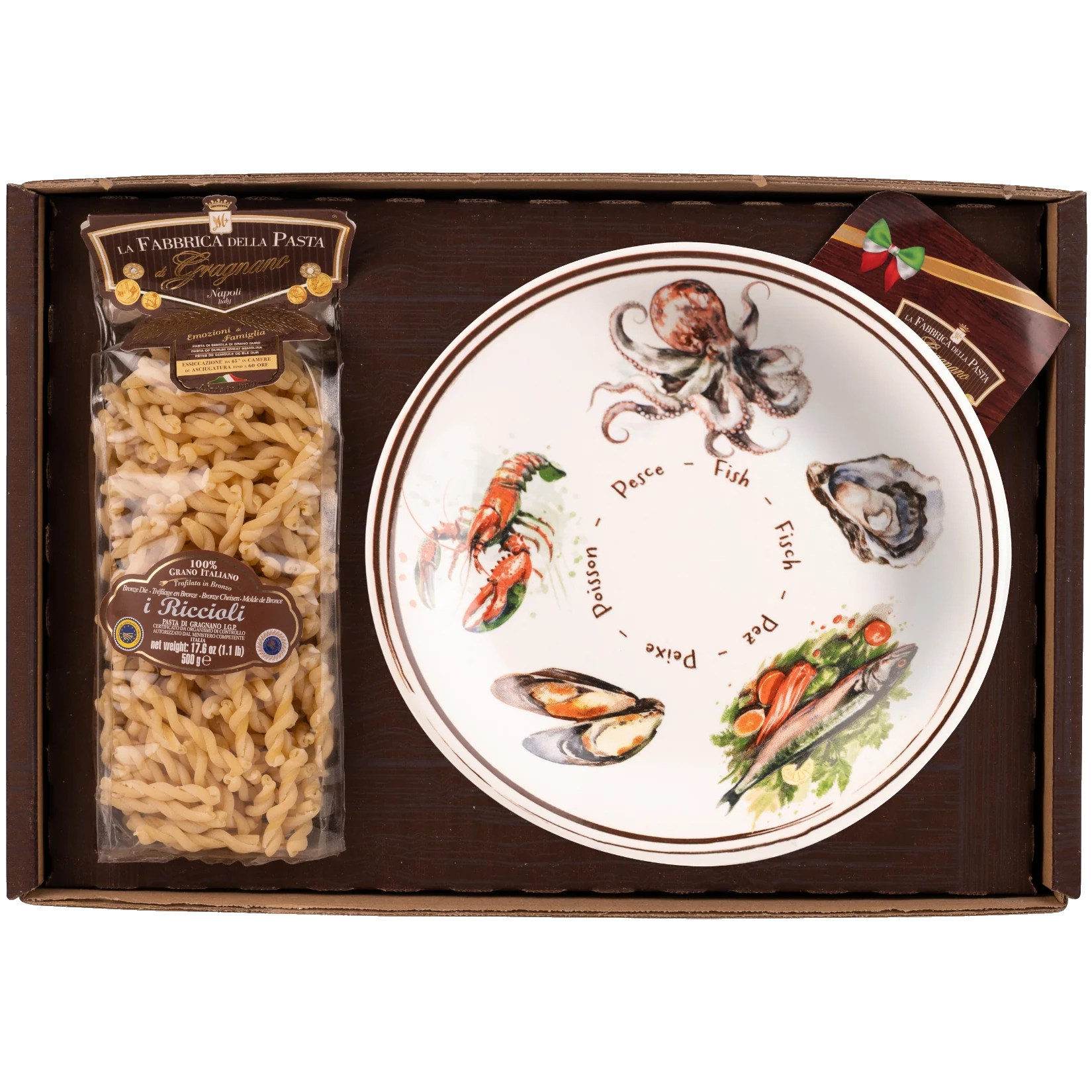Pasta di Gragnano IGP Nudeln + Keramikteller Fisch-Dekor 27cm (759)