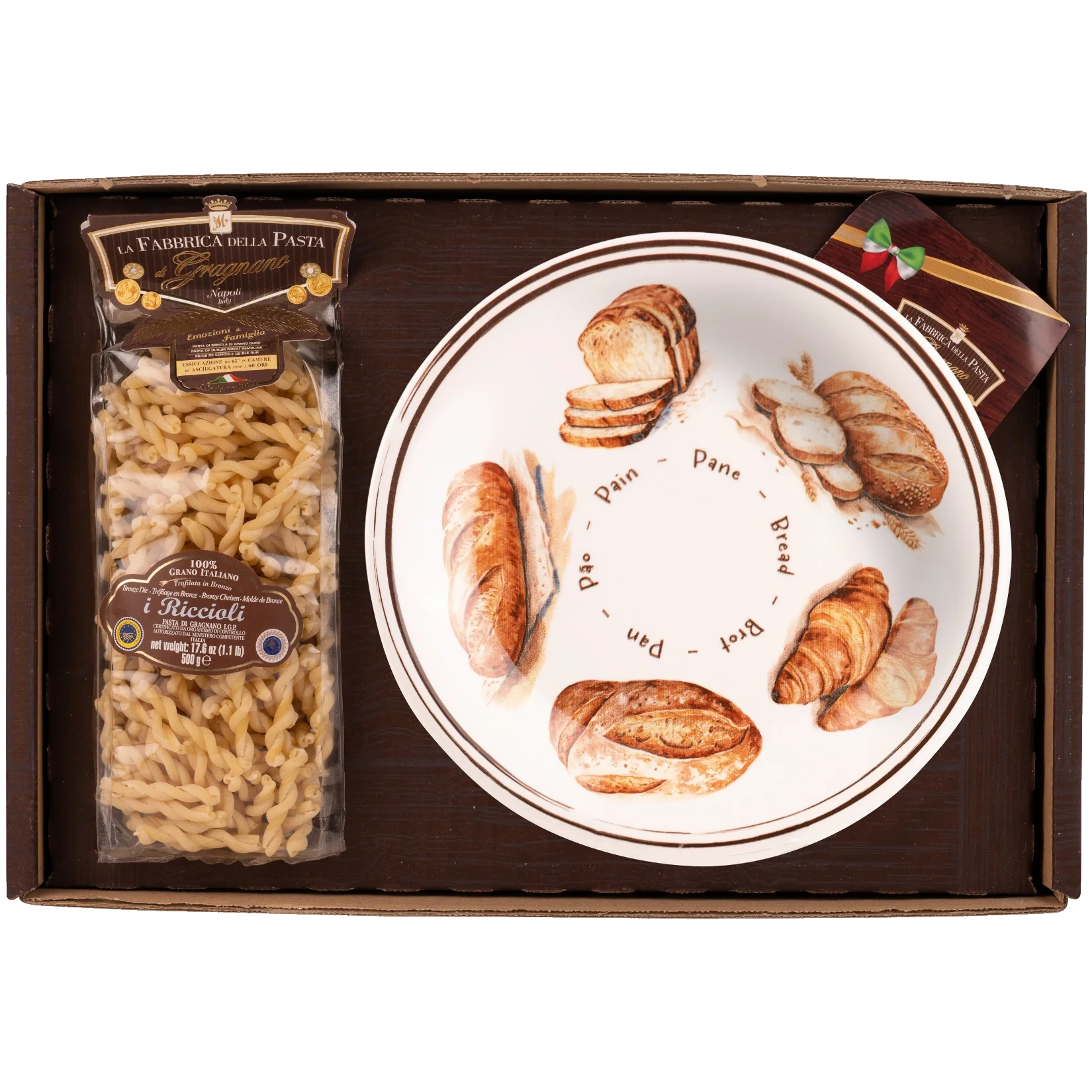 Pasta di Gragnano IGP Nudeln + Keramikteller Brot-Dekor 27cm (760)