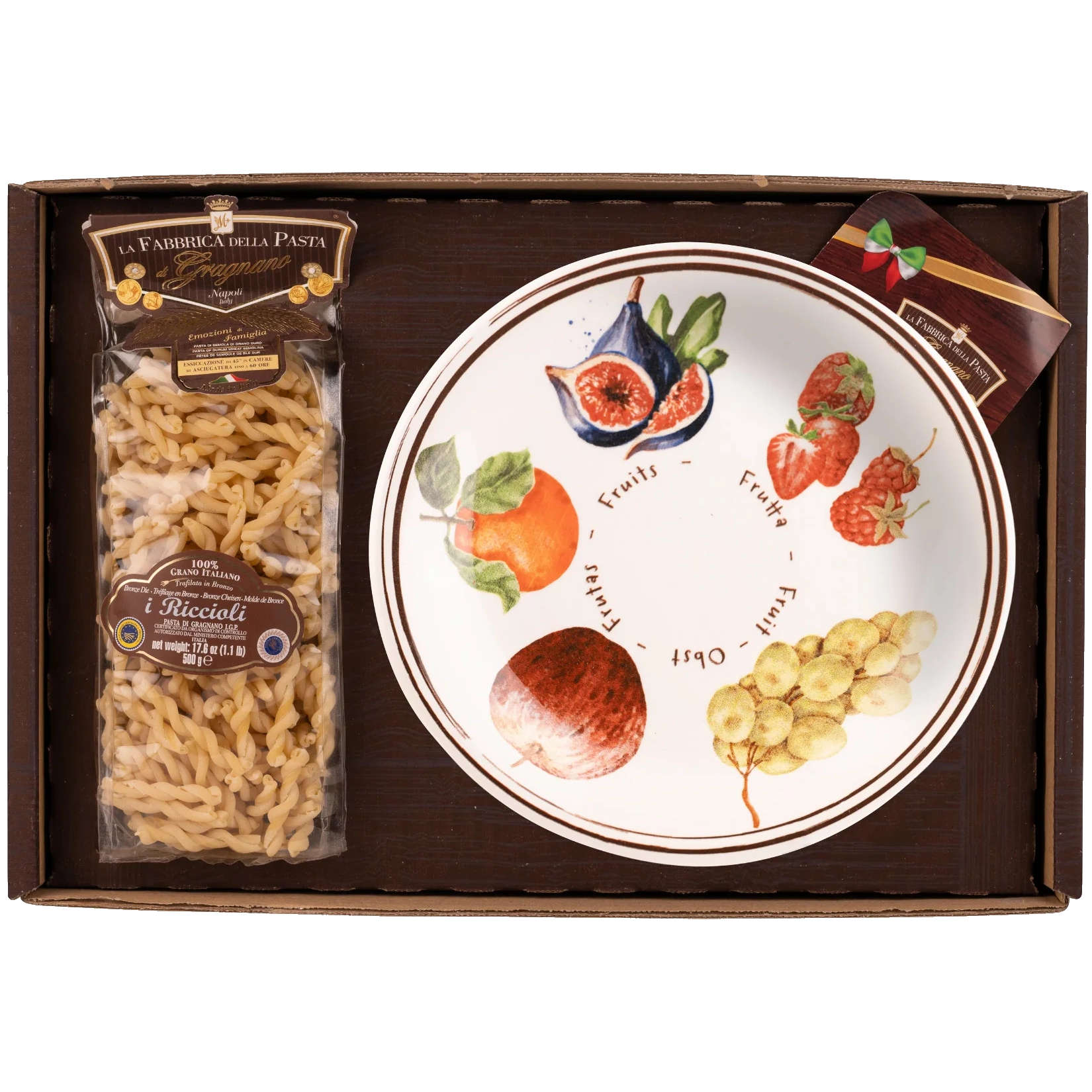 Pasta di Gragnano IGP Nudeln + Keramikteller Früchte-Dekor 27cm (823)